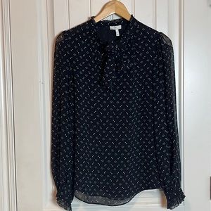 Joie black and white pattern tie at neck long sleeve blouse Sz Small